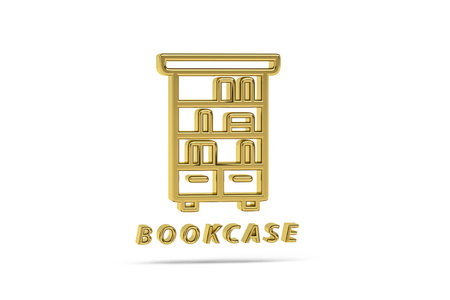 Golden 3d bookcase icon isolated on white background - 3D renderの写真素材