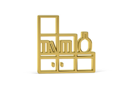Golden 3d bookcase icon isolated on white background - 3D renderの写真素材