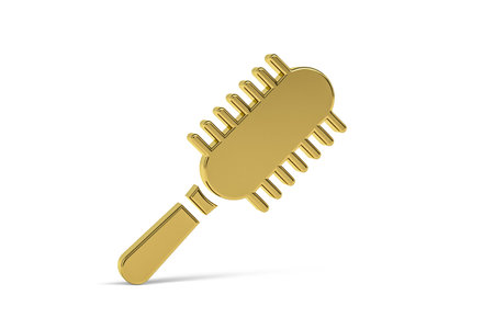 Golden 3d comb icon isolated on white background - 3d renderの写真素材