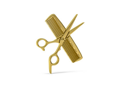 Golden 3d comb icon isolated on white background - 3d renderの写真素材