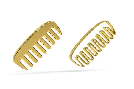 Golden 3d comb icon isolated on white background - 3d renderの写真素材