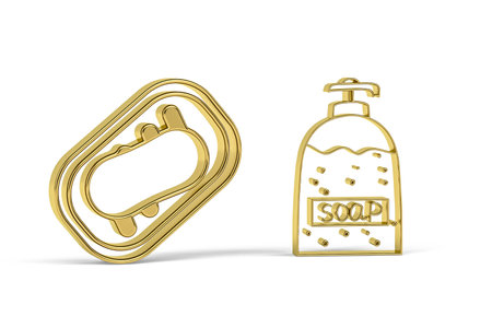 Golden 3d soap dish icon isolated on white background - 3d renderの写真素材