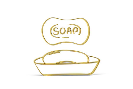 Golden 3d soap dish icon isolated on white background - 3d renderの写真素材