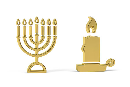 Golden 3d candleholder icon isolated on white background - 3d renderの写真素材