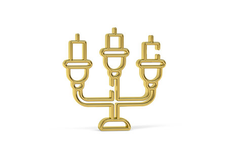 Golden 3d candleholder icon isolated on white background - 3d renderの写真素材