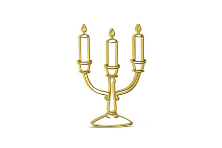 Golden 3d candleholder icon isolated on white background - 3d renderの写真素材