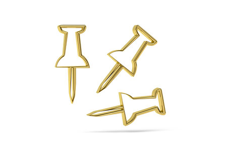 Golden 3d pin icon isolated on white background - 3d renderの写真素材