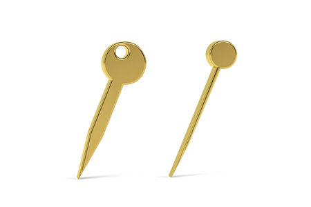 Golden 3d pin icon isolated on white background - 3d renderの写真素材