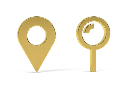Golden 3d pin icon isolated on white background - 3d renderの写真素材