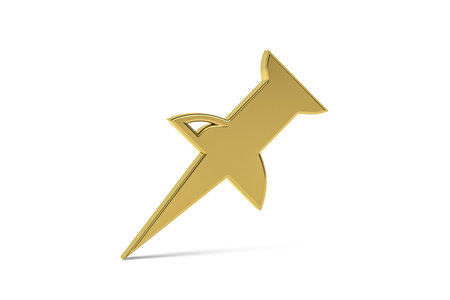 Golden 3d pin icon isolated on white background - 3d renderの写真素材