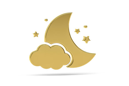 Golden 3d moon icon isolated on white background - 3d renderの写真素材