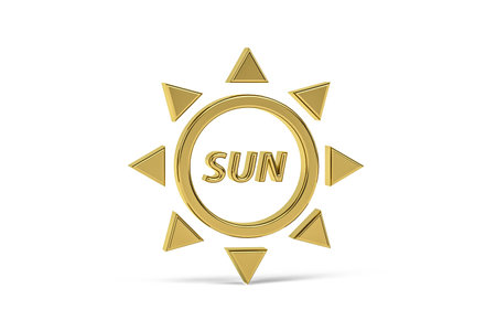 Golden 3d sun icon isolated on white background - 3d renderの写真素材