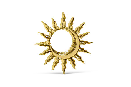 Golden 3d sun icon isolated on white background - 3d renderの写真素材