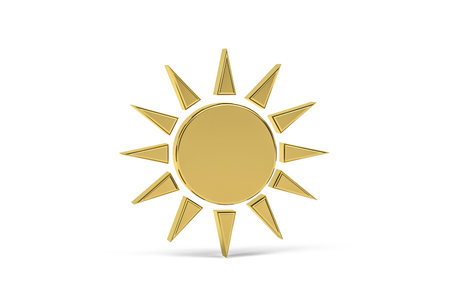 Golden 3d sun icon isolated on white background - 3d renderの写真素材