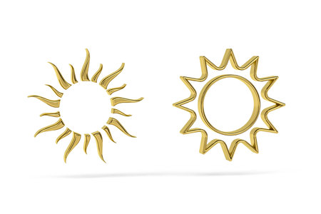 Golden 3d sun icon isolated on white background - 3d renderの写真素材