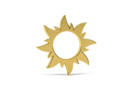 Golden 3d sun icon isolated on white background - 3d renderの写真素材