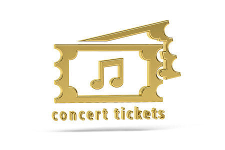 Golden 3d concert ticket icon isolated on white background - 3d renderの写真素材