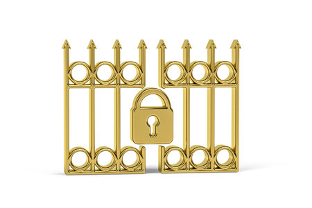 Golden 3d gate icon isolated on white background - 3d renderの写真素材