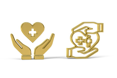 Golden 3d health icon isolated on white background - 3D renderの写真素材