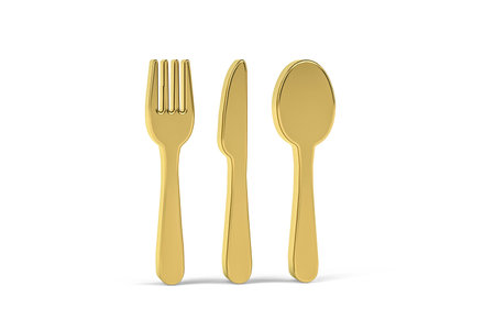 Golden 3d cutlery icon isolated on white background - 3d renderの写真素材