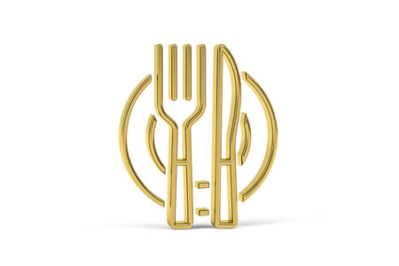 Golden 3d cutlery icon isolated on white background - 3d renderの写真素材