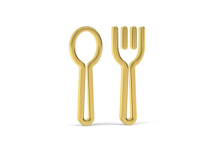 Golden 3d cutlery icon isolated on white background - 3d renderの写真素材