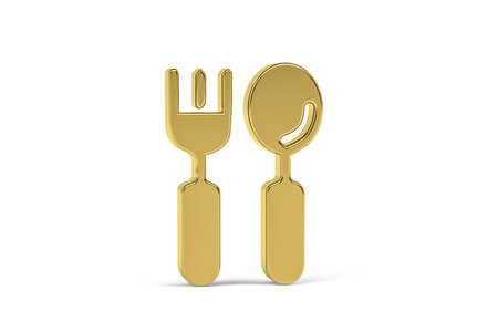 Golden 3d cutlery icon isolated on white background - 3d renderの写真素材