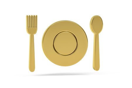 Golden 3d cutlery icon isolated on white background - 3d renderの写真素材