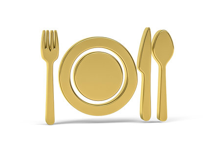 Golden 3d cutlery icon isolated on white background - 3d renderの写真素材
