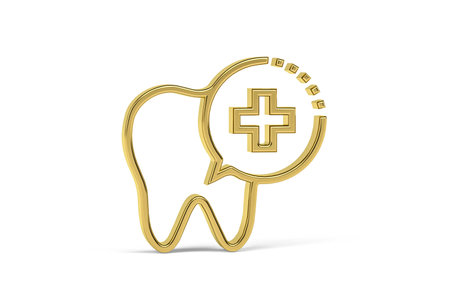 Golden 3d tooth icon isolated on white background - 3d renderの写真素材