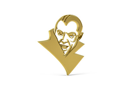 Golden 3d vampire icon isolated on white background - 3d renderの写真素材