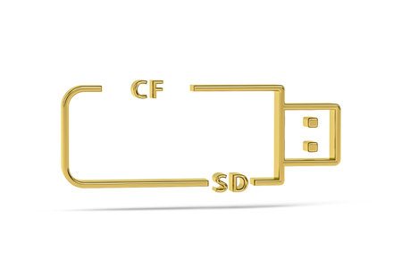 Golden 3d USB Card Reader icon isolated on white background - 3d renderの写真素材