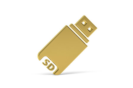 Golden 3d USB Card Reader icon isolated on white background - 3d renderの写真素材