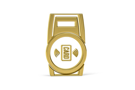 Golden 3d NFC payment icon isolated on white background - 3d renderの写真素材