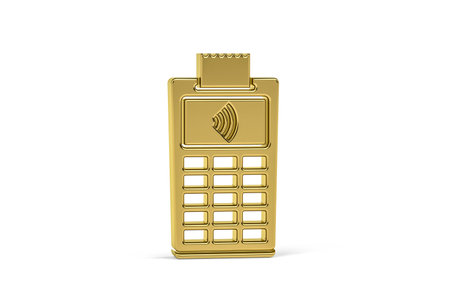 Golden 3d NFC payment icon isolated on white background - 3d renderの写真素材