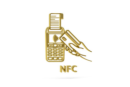 Golden 3d NFC payment icon isolated on white background - 3d renderの写真素材