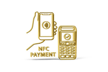 Golden 3d NFC payment icon isolated on white background - 3d renderの写真素材