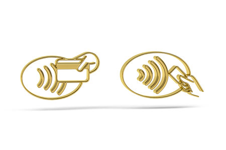 Golden 3d NFC payment icon isolated on white background - 3d renderの写真素材