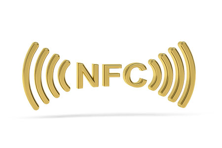 Golden 3d NFC payment icon isolated on white background - 3d renderの写真素材