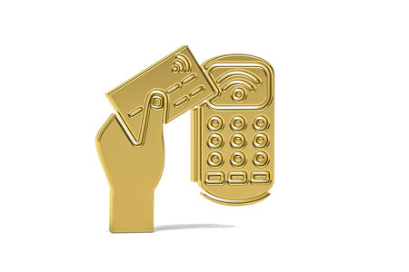 Golden 3d NFC payment icon isolated on white background - 3d renderの写真素材