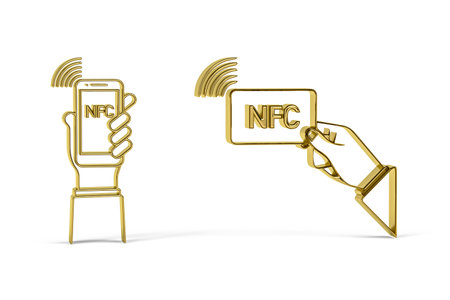 Golden 3d NFC payment icon isolated on white background - 3d renderの写真素材