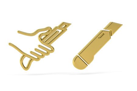 Golden 3d paper cutter icon on white background - 3d renderの写真素材