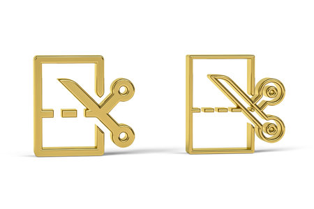 Golden 3d paper cutter icon on white background - 3d renderの写真素材