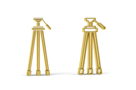 Golden 3d tripod icon isolated on white background - 3D renderの写真素材