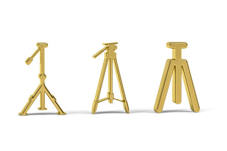 Golden 3d tripod icon isolated on white background - 3D renderの写真素材