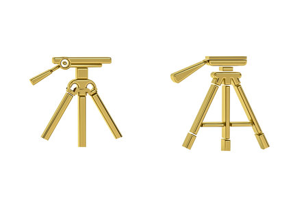 Golden 3d tripod icon isolated on white background - 3D renderの写真素材