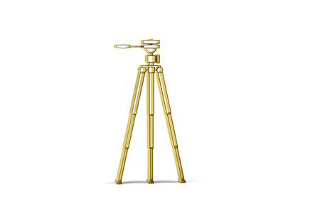 Golden 3d tripod icon isolated on white background - 3D renderの写真素材