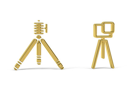 Golden 3d tripod icon isolated on white background - 3D renderの写真素材