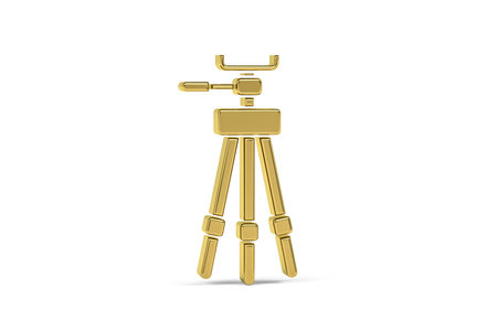 Golden 3d tripod icon isolated on white background - 3D renderの写真素材