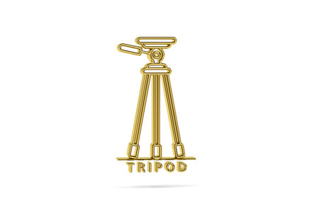 Golden 3d tripod icon isolated on white background - 3D renderの写真素材